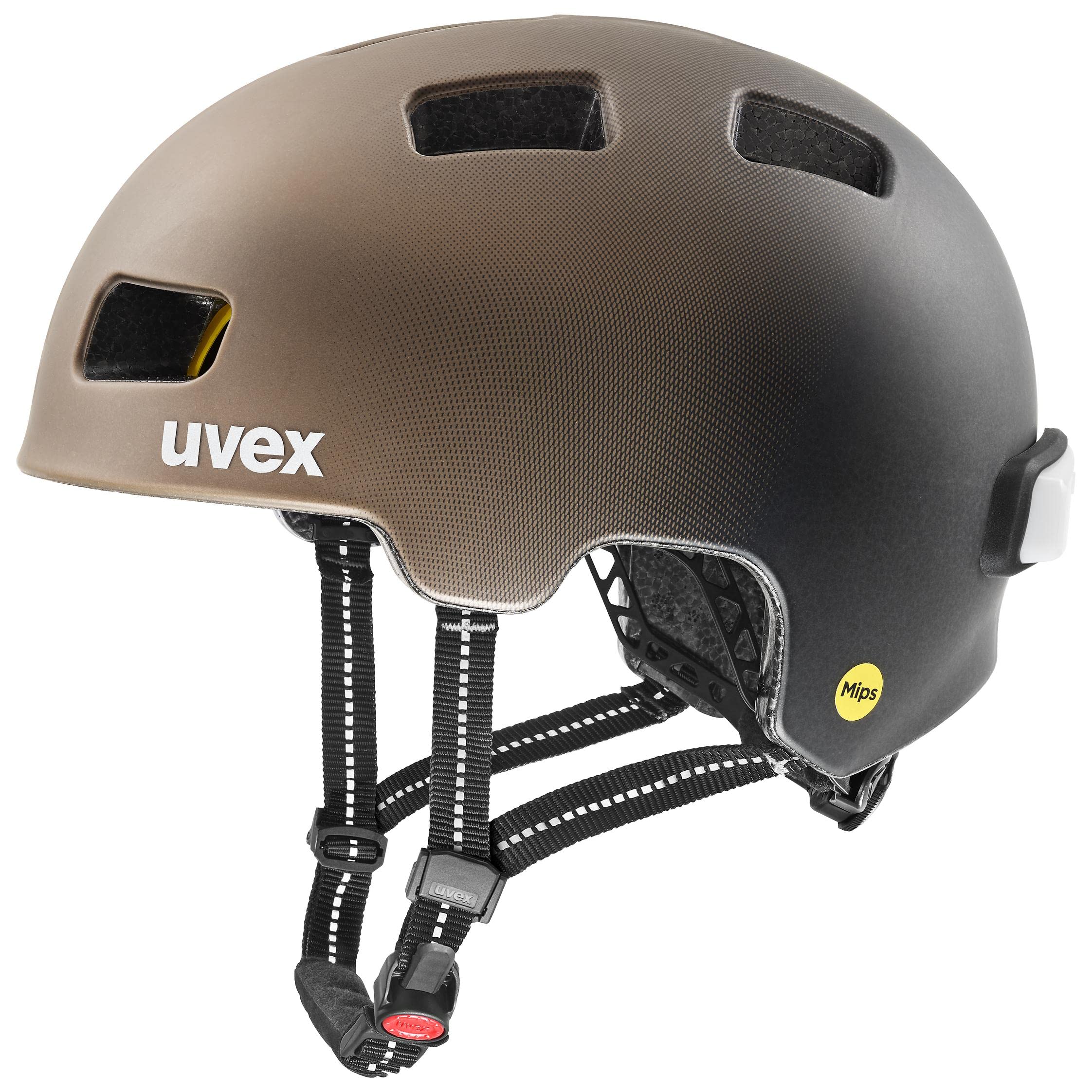 uvex City 4 MIPS - Leichter Fahrradhelm für Damen und Herren - MIPS-Sysytem - inkl. LED-Licht - Hazel-Black matt - 58-61 cm