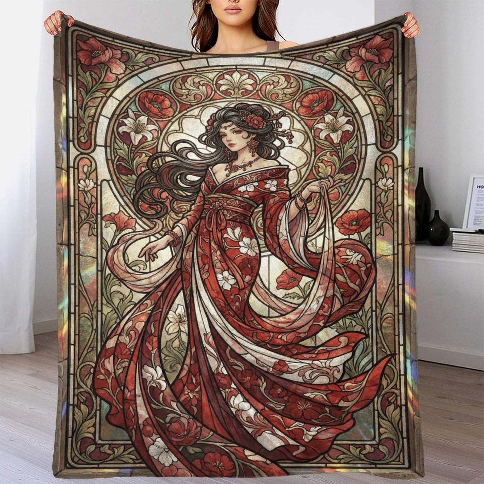 H3B8U2Y5 Art Nouveau Mucha Goddess for Flannel Throw Blanket, Couch TV Time