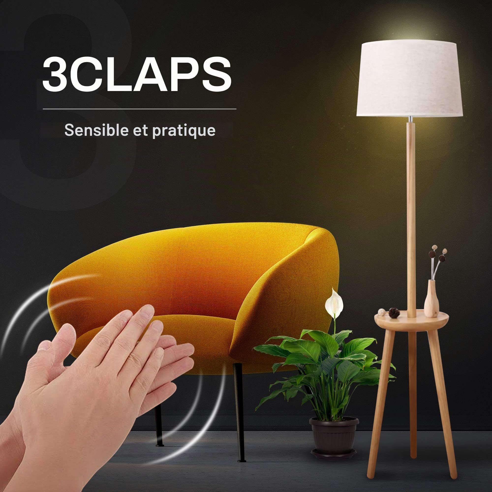 Ampoule de contrôle de la lumière à 3 claps pour lampe de table de chambre à coucher, solution marche/arrêt activée par le son, détection de claquement, maison intelligente, vu à la télévision, blanc