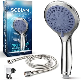 SOBIAM Shower Head - Shower Head and Hose 1.5m Hose and Shower Head Holder - High Pressure Shower Heads - Round Shower Set for Enhanced Bathing Experience with Rain, Mist, Massage Settings