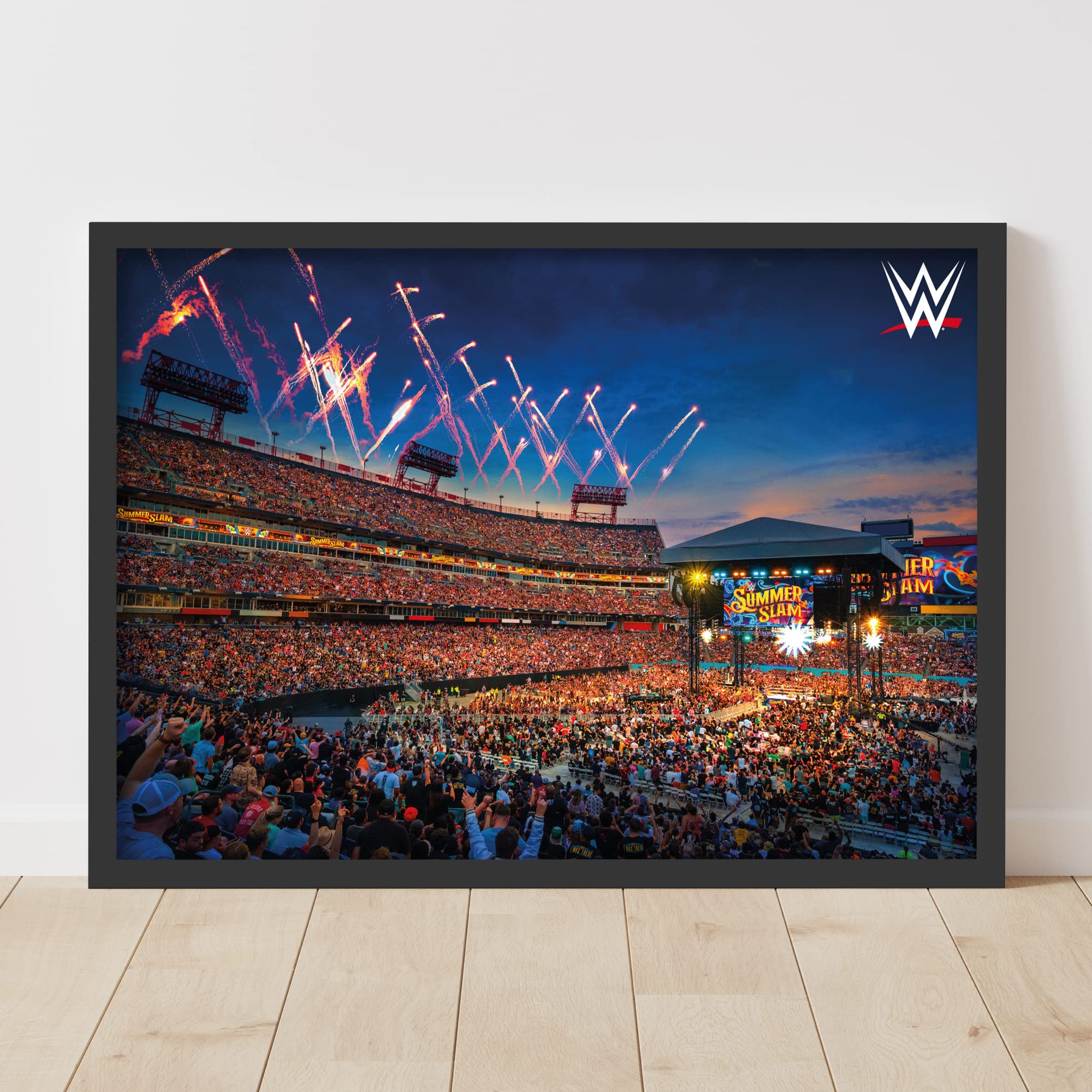 Themed Black Wwe Print - Summerslam Fireworks Poster Wrestling Wall Art (A3-29.7Cm X 42Cm)