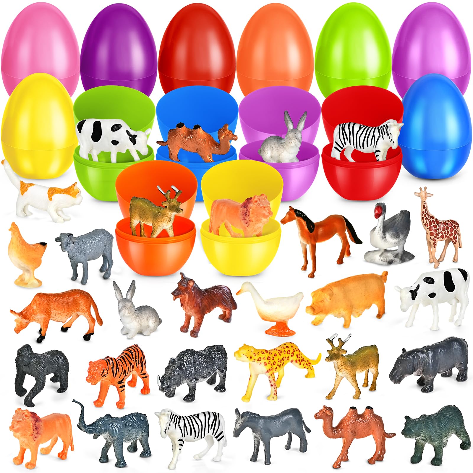 Photo 1 of ***NO ANIMALS***SpringFlower 24 Pack Filled Easter Eggs,Kids Easter Eggs Filled with Animal Toys,Easter Egg Hunt Basket Stuffers,Party Favors,Classroom Easter Gift for Girls Boys, Easter Basket Essentials***NO ANIMALS***