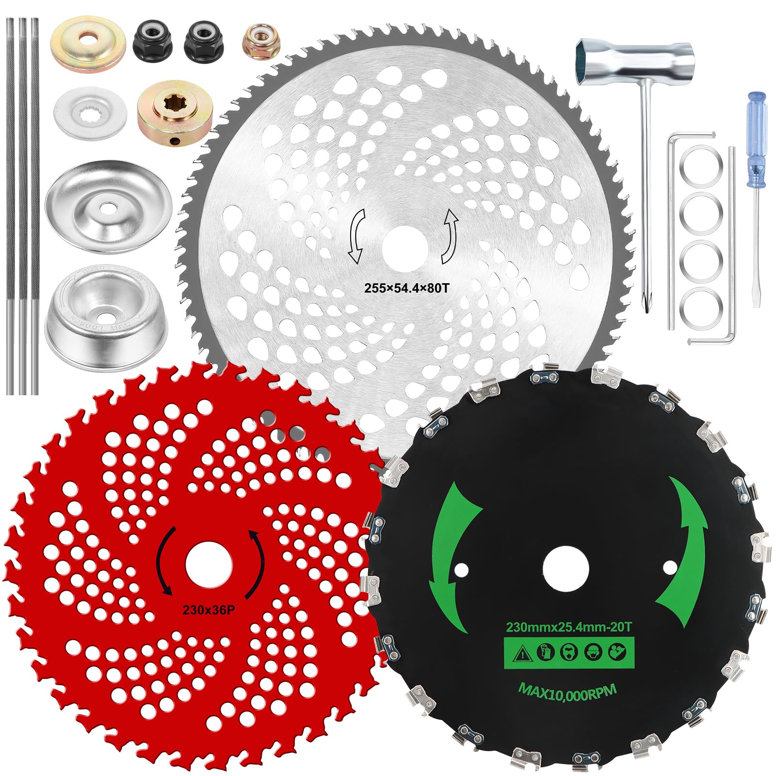 Lama per decespugliatore da 25,4 cm x 80T per Weedeater, 22,9 cm x 20T lame per spazzolino da denti e lama con punta in carburo da 22,9 cm x 36T, attacco decespugliatore, compatibile con