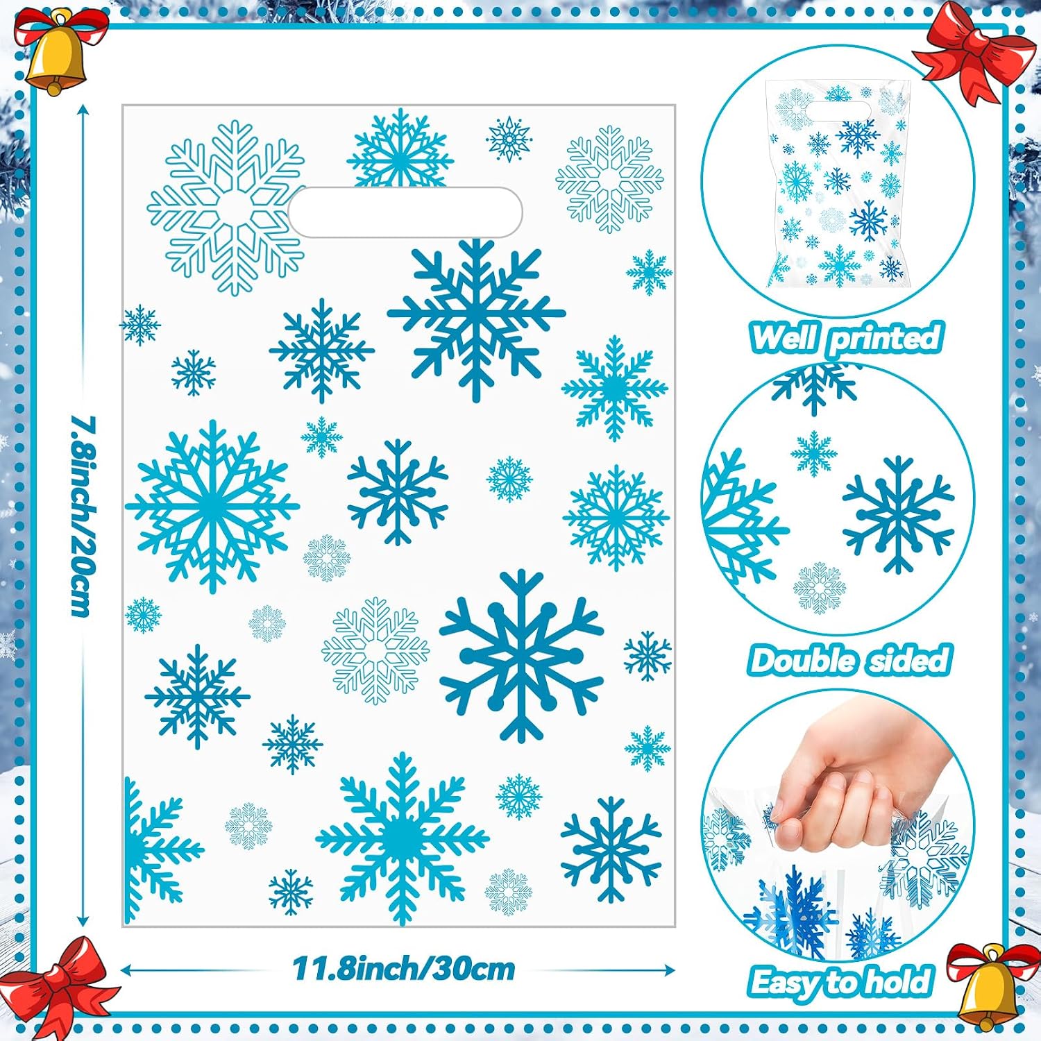 Yinder 50 Pcs Snowflake Goodie Bags Christmas Winter Holiday Party Blue image 3