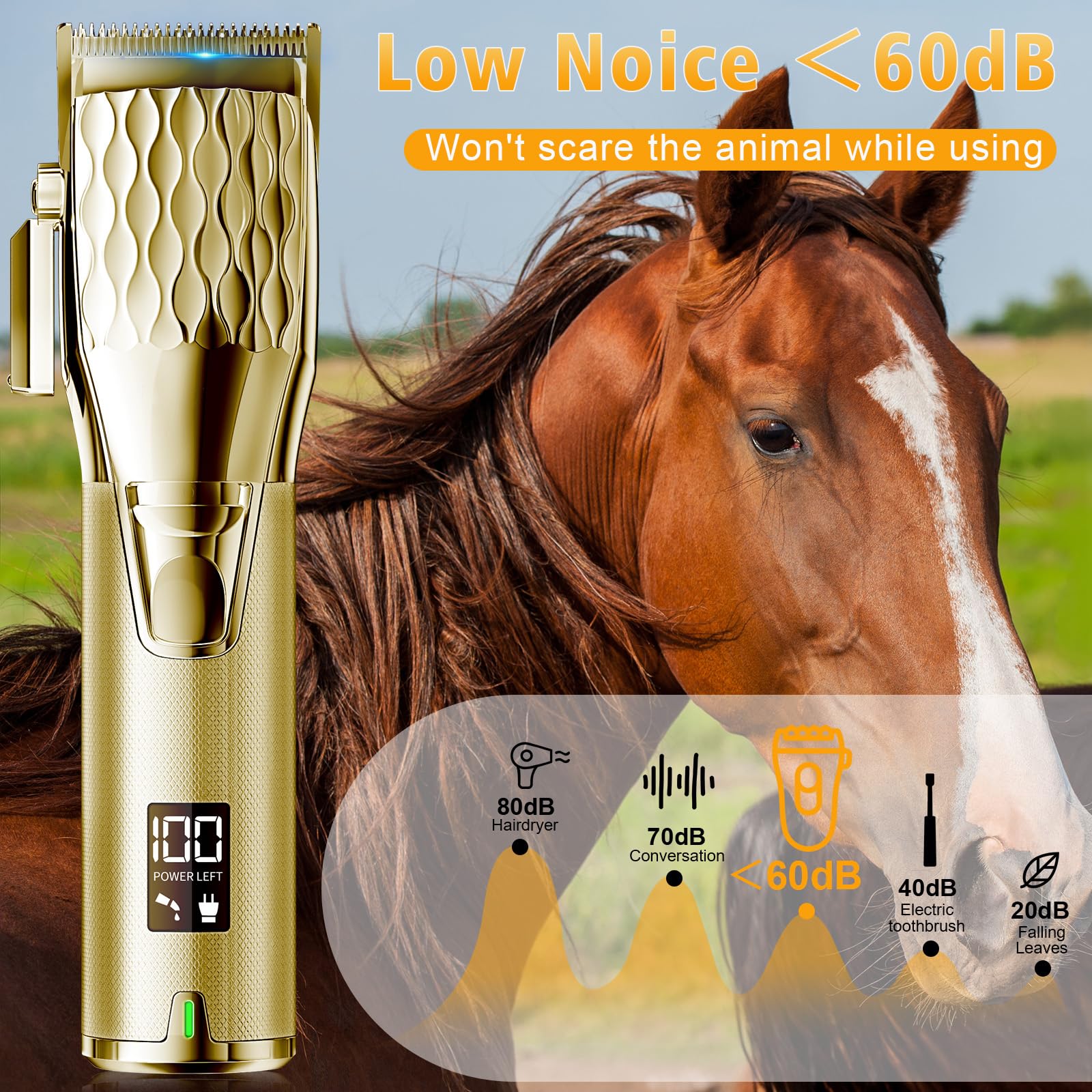 Caballo sin cables, recargable, para pelo grueso y enredado, recortadora profesional de caballos con motor potente de 6200 rpm, peso ligero, 400 g