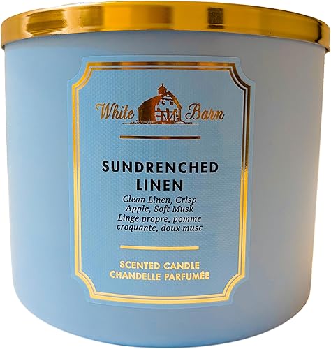 Bath & Body Works, White Barn - Vela de 3 mechas con aceites esenciales, 14.5 onzas, nuevos aromas de núcleo (lino no rencado)