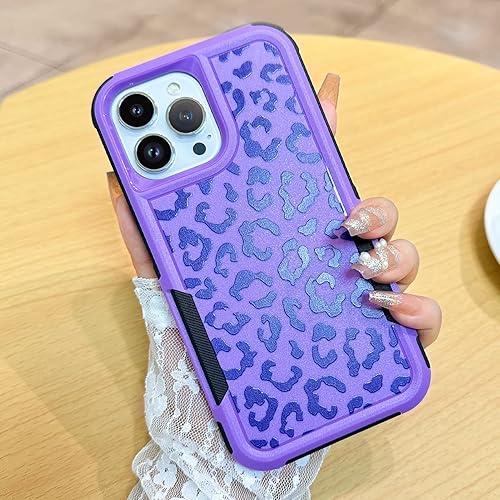 MOWIME Funda diseñada para iPhone 13 Pro Max, estampado de leopardo morado, estampado de guepardo, a prueba de golpes, resistente TPU duro de