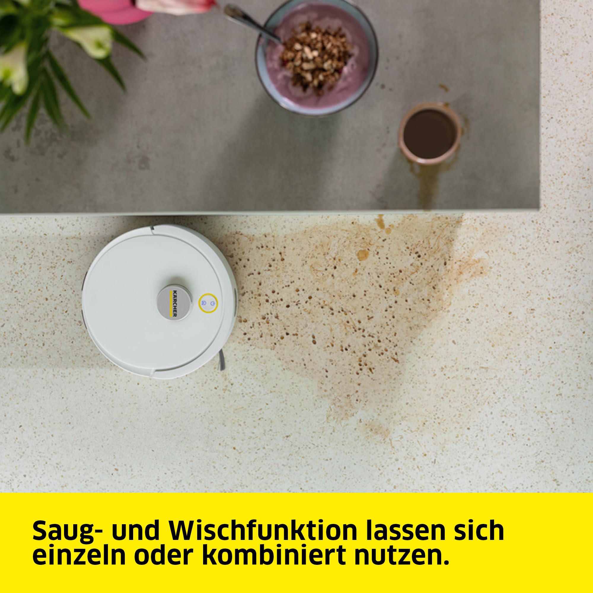 KÄRCHER Saug- und Wischroboter RVC 3 Comfort Extra, 15.000 Pa, bis 130 min Laufzeit, App-Steuerung, Kartierung, Laser-Navigation, Absturzsensoren, Schmutzentleerung, für Hartböden und Teppiche