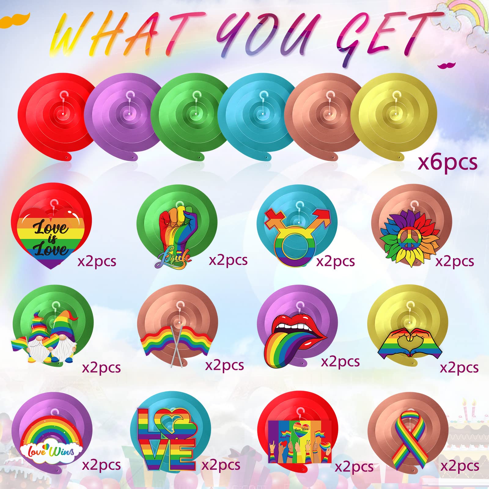 Faccito 54 Pcs Pride Decorations Gay Rainbow Hanging Decor Pride Month Ceiling Hanging Swirls Love is Love Bisexual Party Decoration for Lesbian LGBTQ Parade Bisexual Rainbow Party Supplies Decor