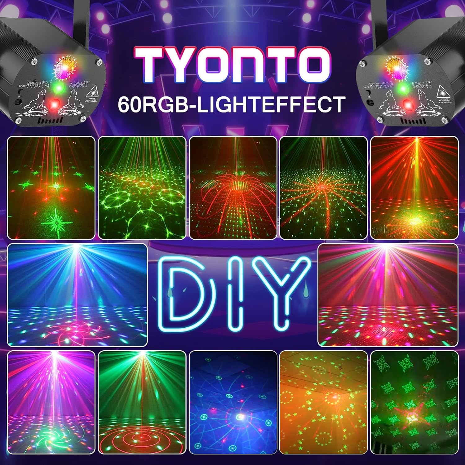 Luci Discoteca LED Wireless 4500mAh 60 Effetti Stroboscopici Testa Mobile DMX DJ Nero