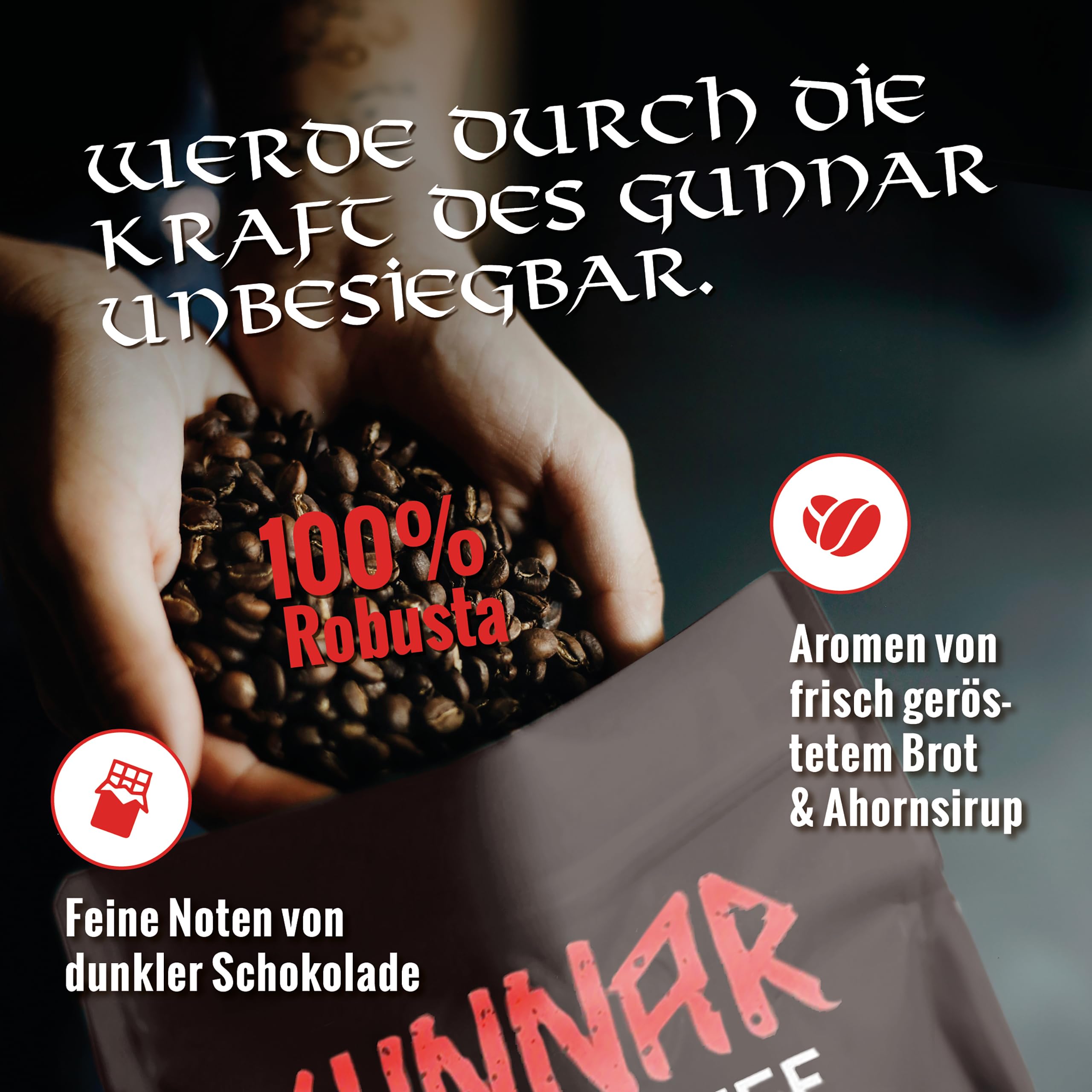 Blank Roast - GUNNAR - 1kg (3er Pack) - Ganze Kaffee-Bohnen Extra Stark - Kräftige Robusta-Röstung - 494mg Koffein je Tasse - Würzig & Kraftvoll mit Noten von dunkler Schokolade - Säurearm