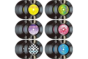 60 Pcs Party Rock 'n' Roll 13' Vinyl Record Placemats for Groovy Decor