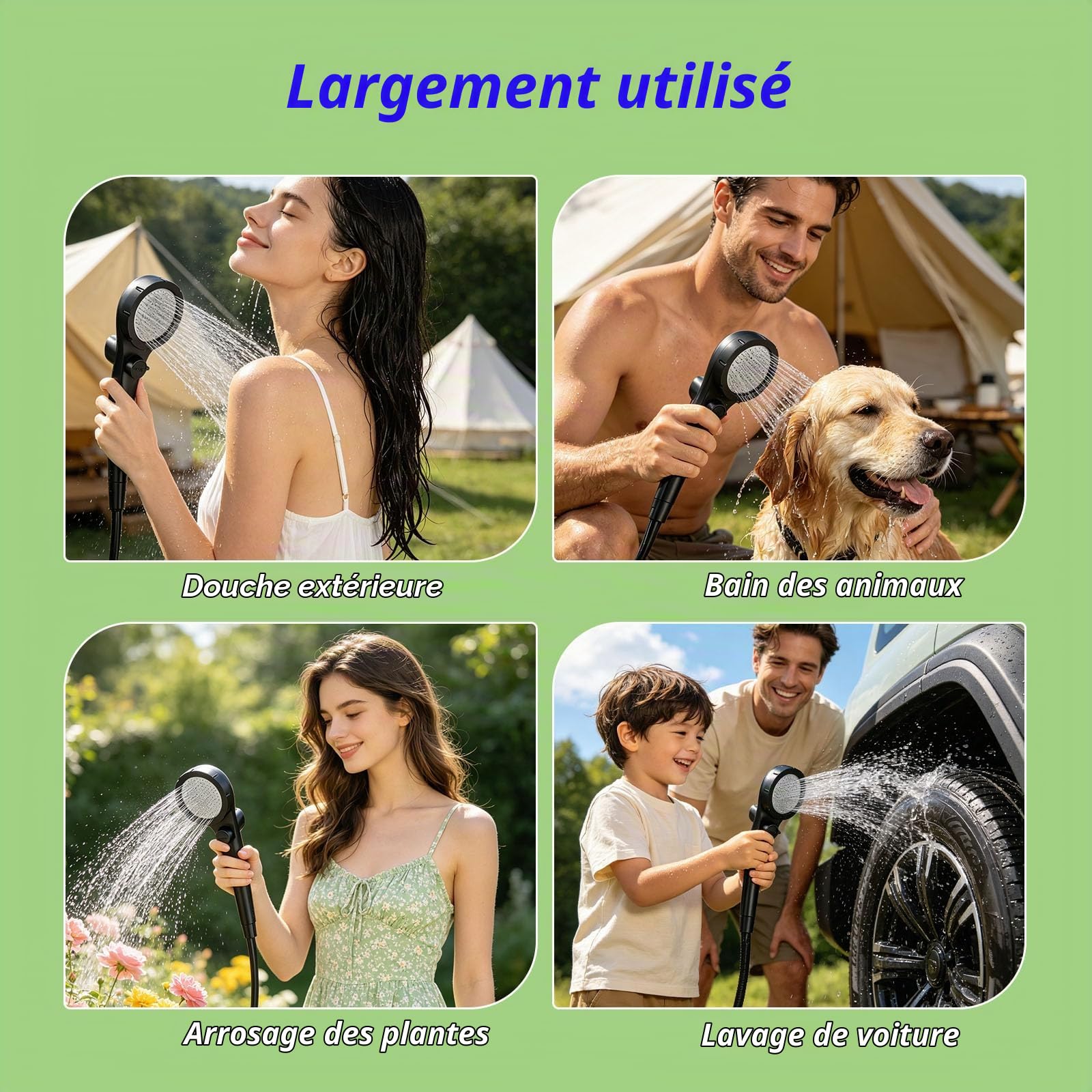Douche Camping Portable 6000mAh avec Pompe, écran LED – Douche Extérieure IPX7, Douchette, pour Jardin, Plage, Voyage & Animaux