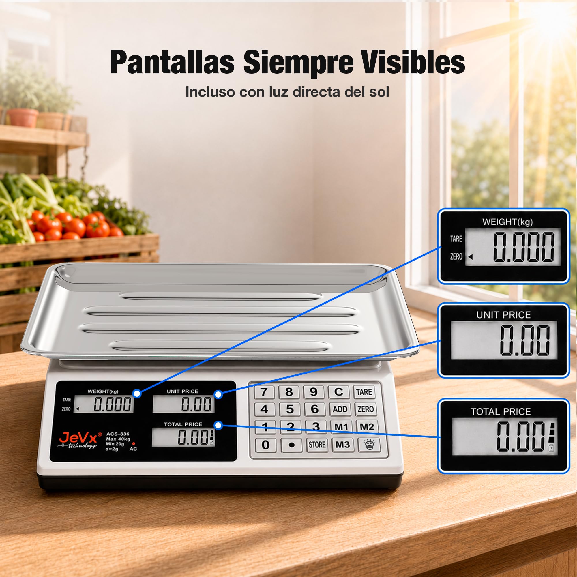 JEVX Bilancia digitale commerciale da 50 kg, bilancia per commercio industriale professionale, con cavo, batteria e batterie, alta precisione da 2 g, pesi digitali commerciali