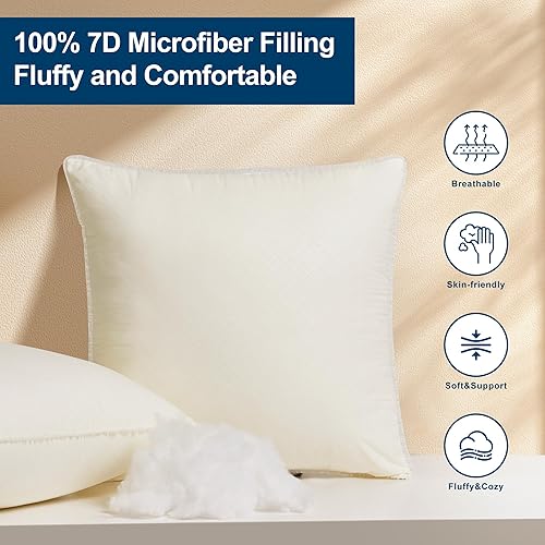 Miniatura 3 de Almohadas de 18 x 18 pulgadas, suaves y afelpadas, relleno de fibra virgen, almohadas decorativas para sofá, cama, lavables a máquina, color blanco,