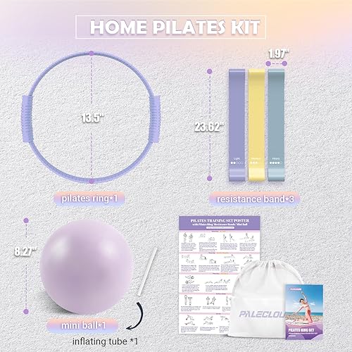 Miniatura 5 de Kit esencial de pilates para mujer, juego de anillo y pelota de pilates de 13.5 pulgadas con bandas de resistencia para entrenamientos en casa, kit