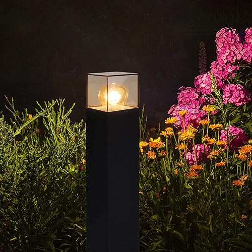 Luces de camino al aire libre E26 modernas luces de bolardo negro iluminación de paisaje con pantalla 120V lámpara de césped IP44 aluminio