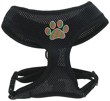Mirage Pet Products Christmas Paw Screen Print Soft Mesh Dog Harnesses, Medium, Black