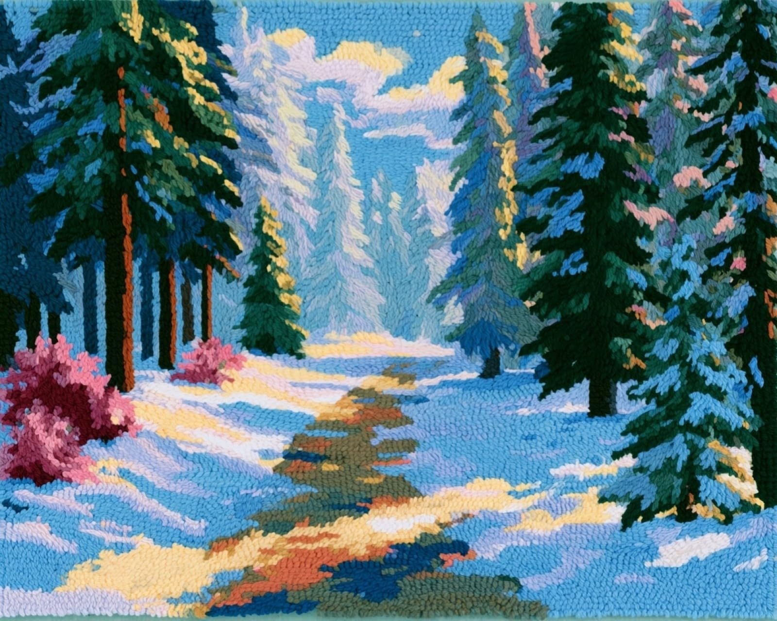 Wallphantom DIY Latch Hook Rug Kit,Winter Forest