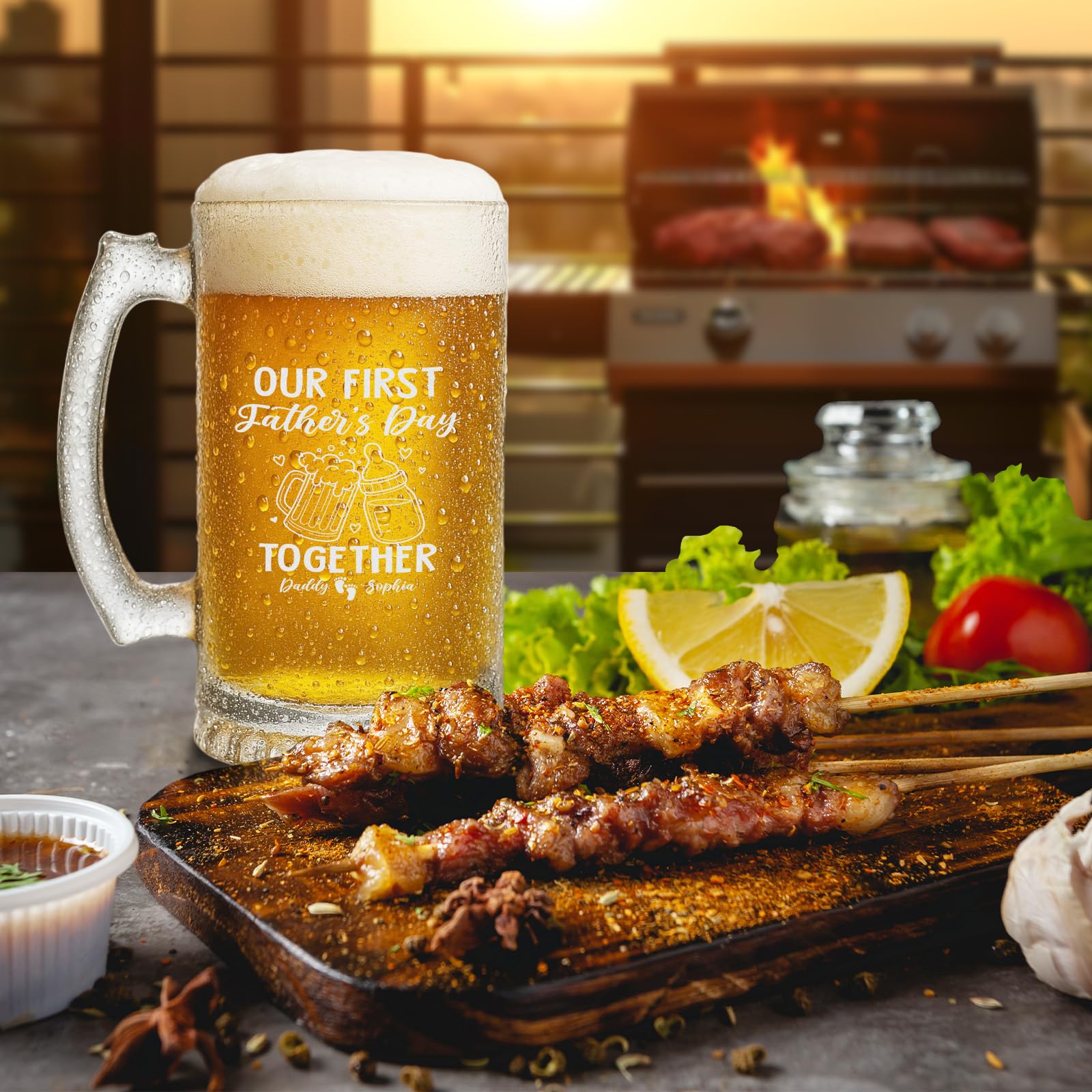 Personalized Father's Day Gifts Beer Glasses 16.6 oz - First Father's Day Custom Beer Mug with Engraved Name - Funny Pint Glass Holiday Birthday Gifts for Dad, Grandpa Color03