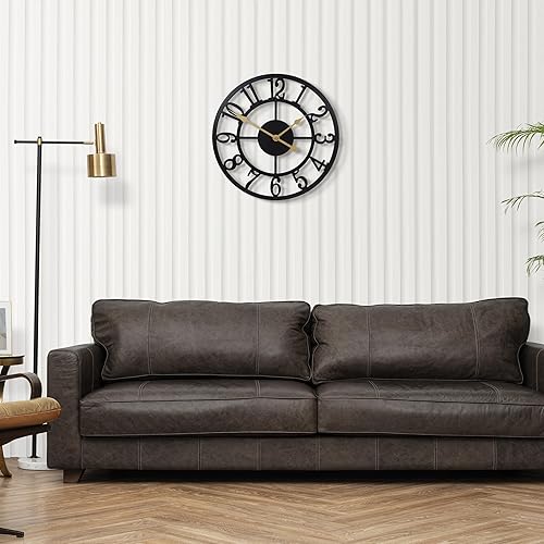 Miniatura 4 de LEIKE Reloj de pared con números arábigos de 12 pulgadas, funciona con pilas, color negro, silencioso, sin tictac, relojes de pared para decoración