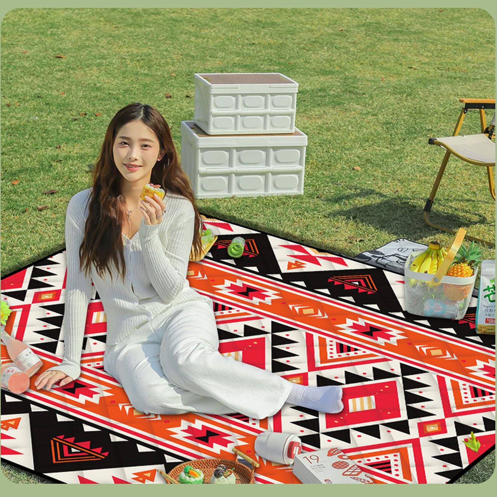 Coperta Picnic Impermeabile Pieghevole 5 Strati Campeggio Con Tracolla Per Escursioni Sull'erba E Viaggi-Black