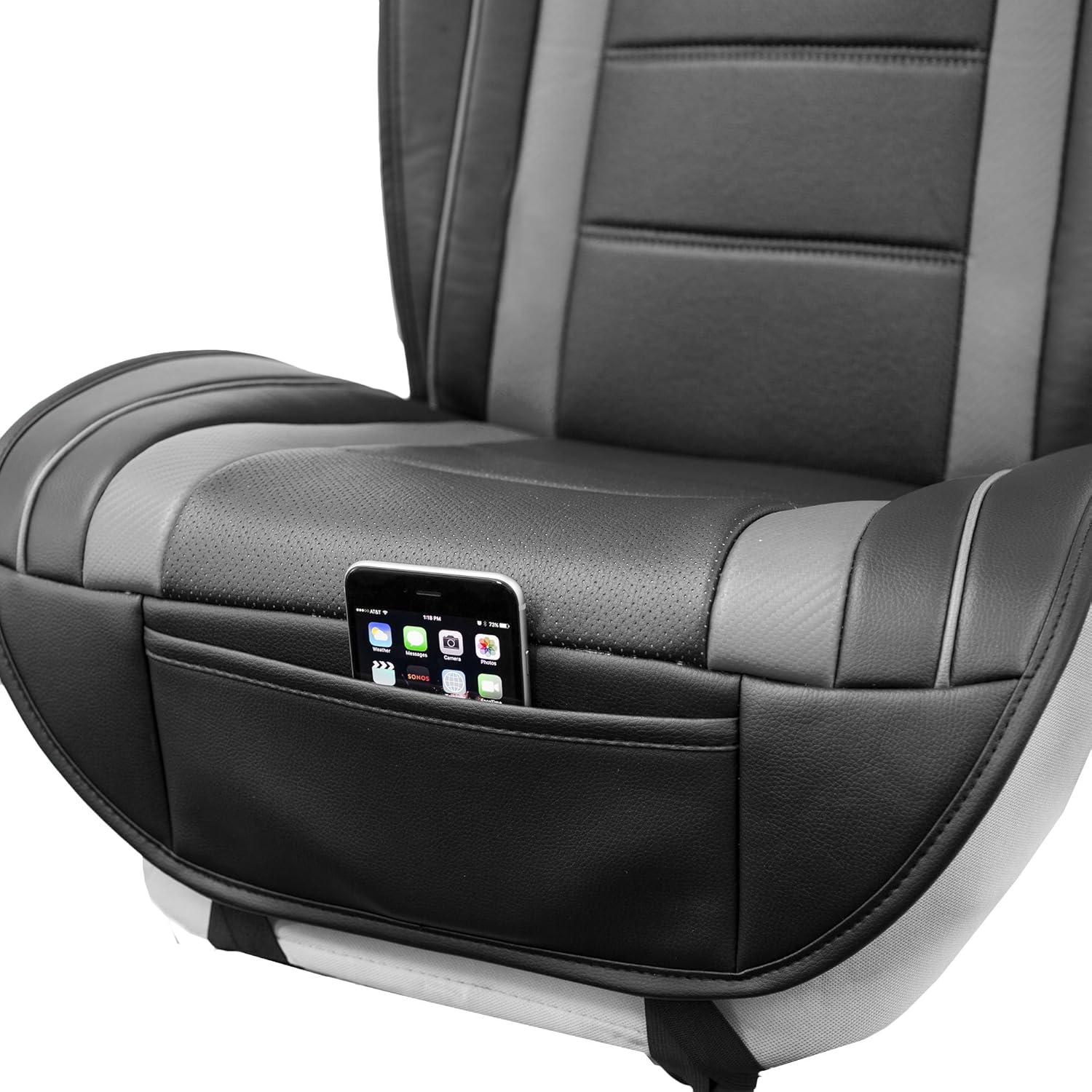 TLH Futuristic Leather Seat Cushions Front Only, Gray Seat Cushions- Universal Fit Car Seat Cushion Automotive Seat Cover Interior Accessories Car Seat Protector Seat Cover for Cars, Auto, Trucks, SUV