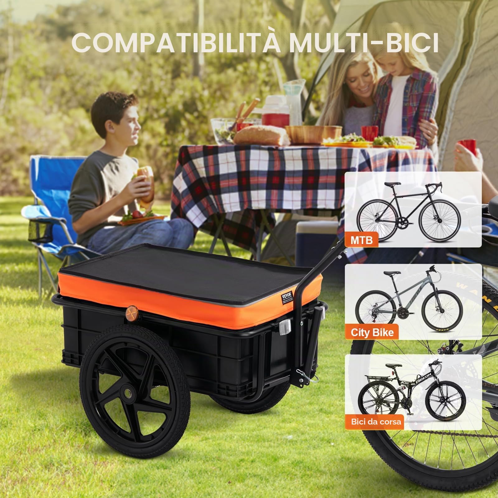 VEVOR Rimorchio per bicicletta, capacità di carico 88/100/150 libbre, carrello per bicicletta resistente, pieghevole e compatto, con gancio universale