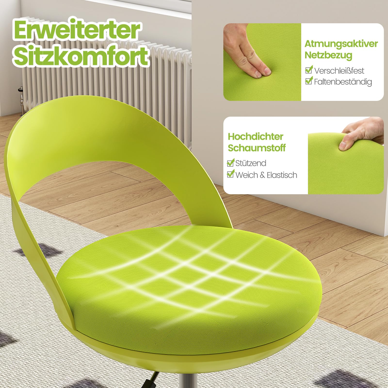 COSTWAY Taboret na kółkach z regulacją wysokości, taboret obrotowy na kółkach, 70-82 cm, taboret roboczy z siedziskiem tapicerowanym sztuczną skórą, taboret biurowy do studia artystycznego, rysowania