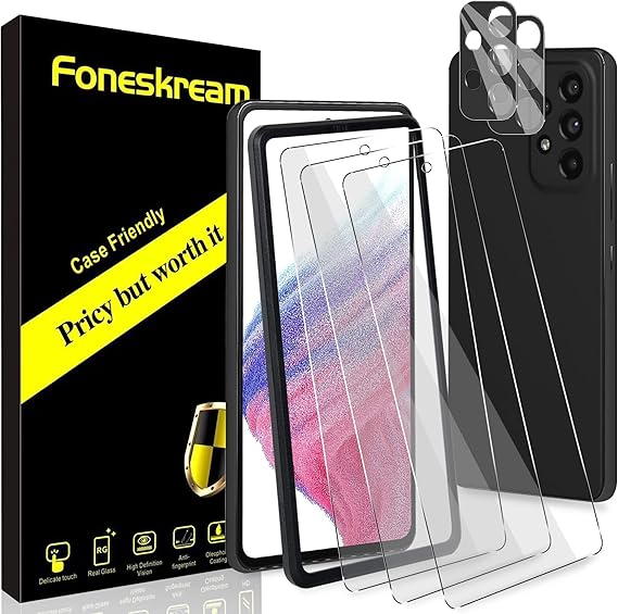 [3+2 Pack] Foneskream Compatible for Samsung Galaxy A53 Screen