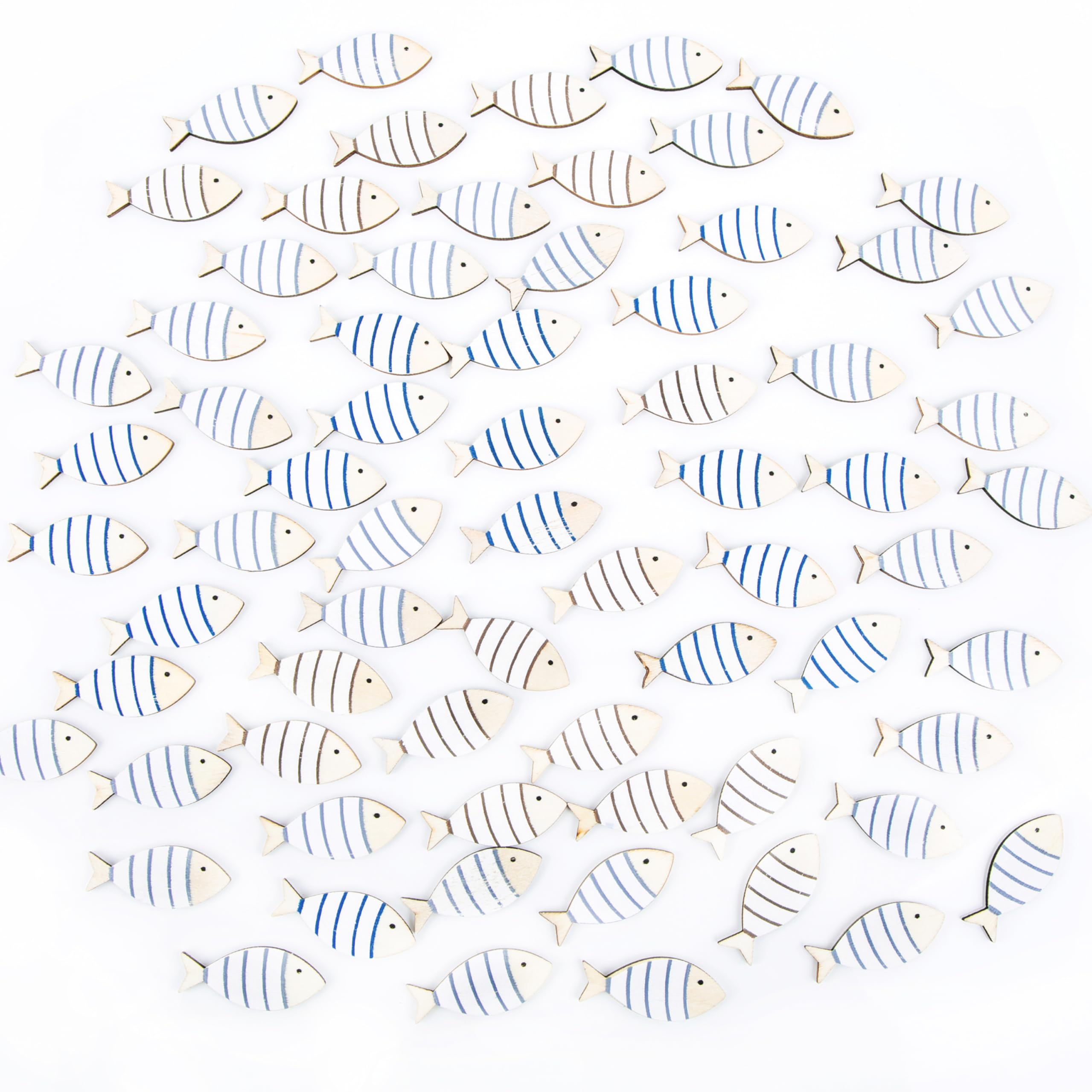 Logbuch-Verlag Set Pesci Legno, 70 Pezzi: Decorazioni Marine 4 cm, Stile Marino, oggettistica Tema Mare Piccola, Accessori nautici, soprammobili Decorativi casa Bagno Soggiorno Spiaggia