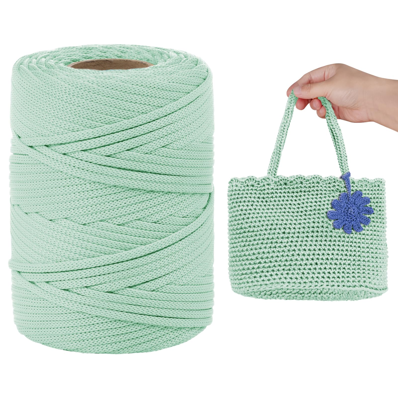 LEREATI Polyester Cord, Polyester Macrame Cord 3mm x 90m Flat Macrame Rope Crochet Polypropylene Cord Polyester Yarn for Crocheting, DIY Bags, Hats, Shoes (Melon)