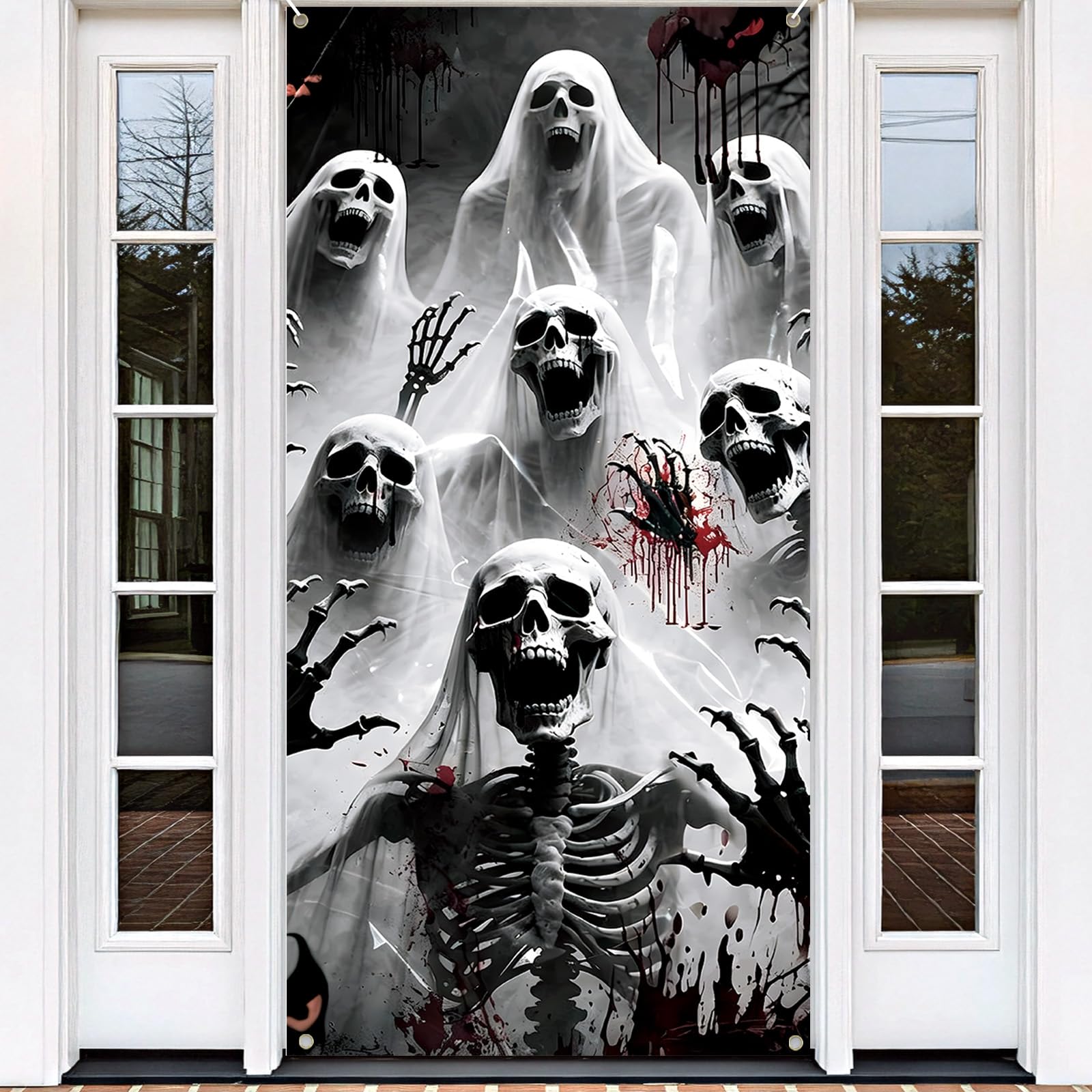 Halloween Door Banner, Scary Halloween Door Cover Decoration (Skeleton)
