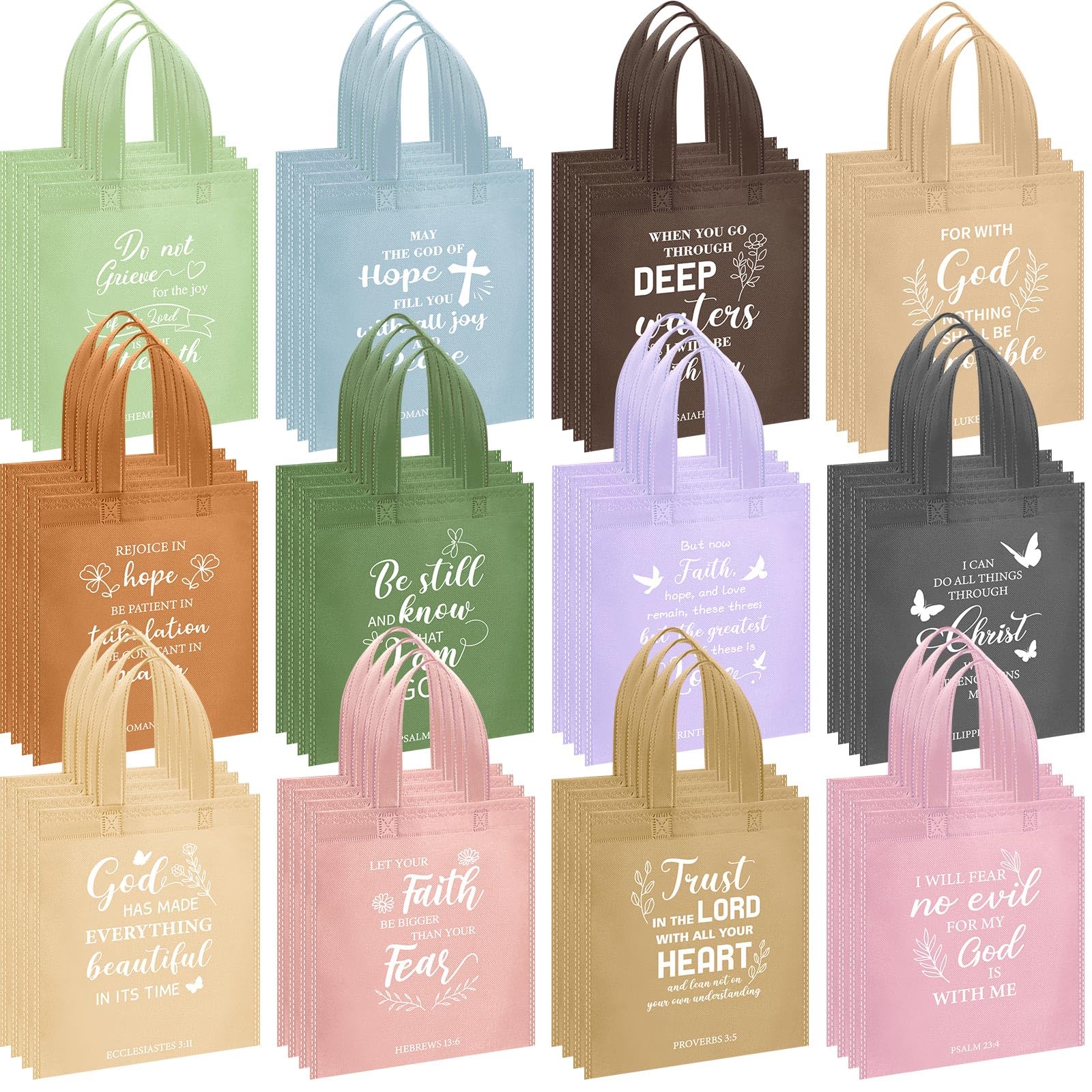 Sweetude 48 Pcs Christian Gift Bags Bulk Bible Verse Gift Bags for Women Religious Reusable Inspirational Christian Tote with Handle(Motivational,Morandi) — image 1