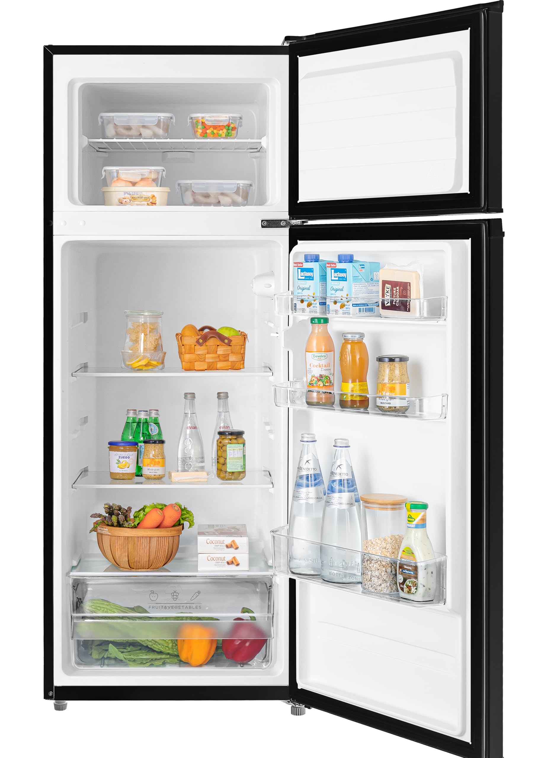 Midea MERT210FGE30 Frigo-congelatori doppia porta 204 L, Congelatore da Montare in Alto, 176kWh/annum, controllo della temperatura regolabile, Luce LED, Nero