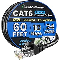 Vista 58 de Cable Ethernet Cat 6 de 30 pies, para interiores y exteriores, cable de red plano de Internet de alta velocidad de 10 Gbps, cable de conexión Negro