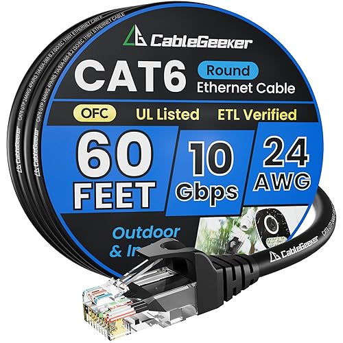 Miniatura 58 de Cable Ethernet Cat 6 de 30 pies, para interiores y exteriores, cable de red plano de Internet de alta velocidad de 10 Gbps, cable de conexión Blanco
