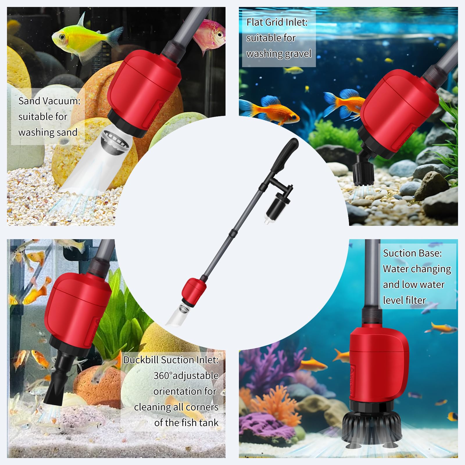 Aspiradora eléctrica de grava de acuario de 36 W, 6 en 1, multifunción, automático, para arena de lavado, cambiador de agua y circulación