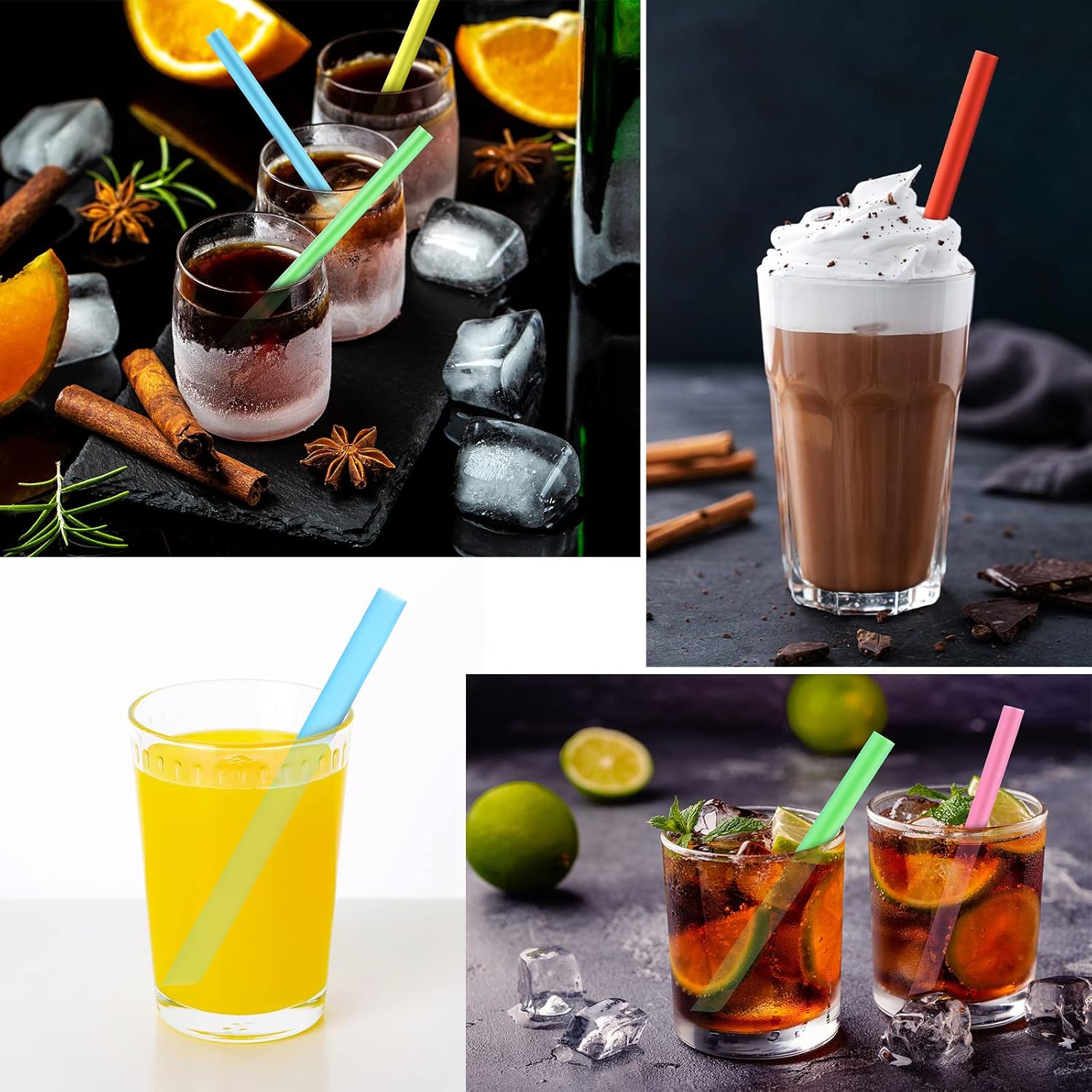 Vesici 1600 Pcs Jumbo Smoothie Straws Bulk Plastic Milkshake Wide Mouthed Disposable Drinking Straws, 0.43 x 9.45 Inch(Classic Color)