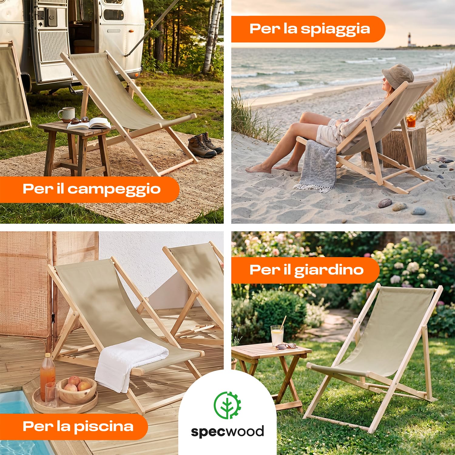 Sdraio da Giardino Pieghevole in Legno di Faggio – Lettino Prendisole da Giardino Reclinabile 3 Posizioni, Sedia Sdraio da Esterno fino a 120 kg, Sdraio da Balcone e Spiaggia, Beige
