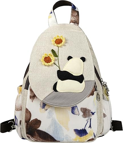 Vista 65 de HUANGGUOSHU Mujer de algodón tejido bohemio cáñamo Boho lona bordado múltiples bolsillos retro linda mochila cartera mochila mochila gato caprichoso