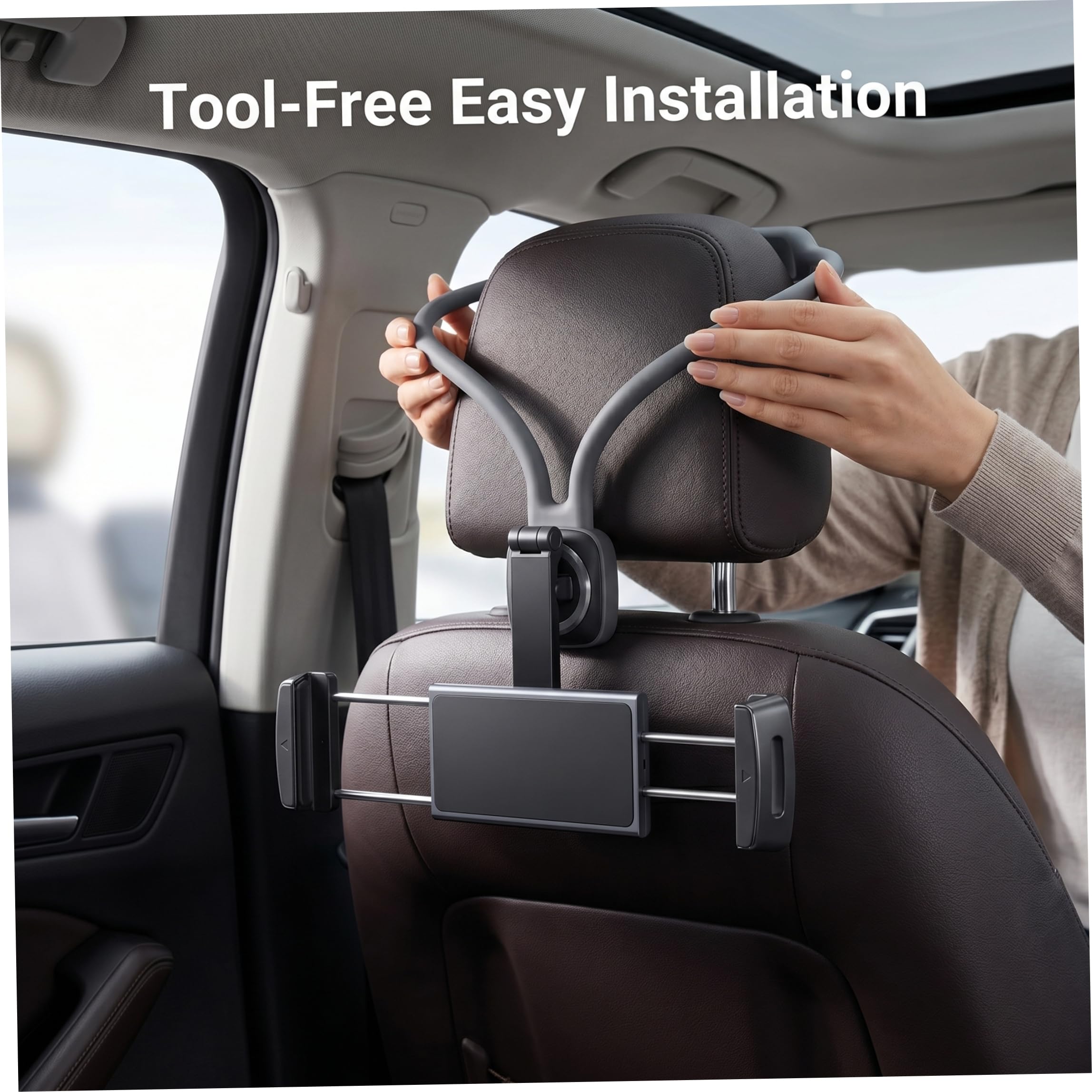 Supporto per tablet per poggiatesta, supporto sicuro per tablet da auto con vista regolabile Installazione senza attrezzi Elementi essenziali per viaggi su strada per bambini, auto
