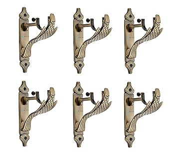 Arena Brass Antique Alloy Zinc Curtain Brackets | Window Rod Holder | Antique Brass Rod end Cap | for 1 Inch Rods | Curtain finials | Window Rod Holder | Curtain Bracket Set of 3 (6 pcs)