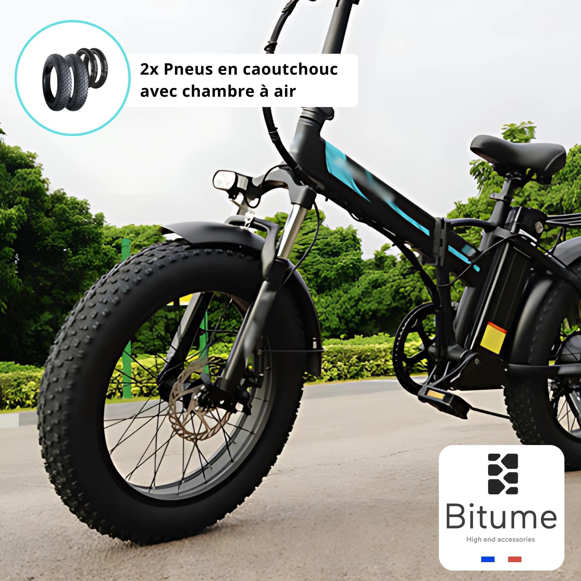 BITUME 2x Pneu 20x4 pour Fatbike Vélo VTT Tout Terrain Résistant aux Crevaisons + 2x Chambres à Air Incluses