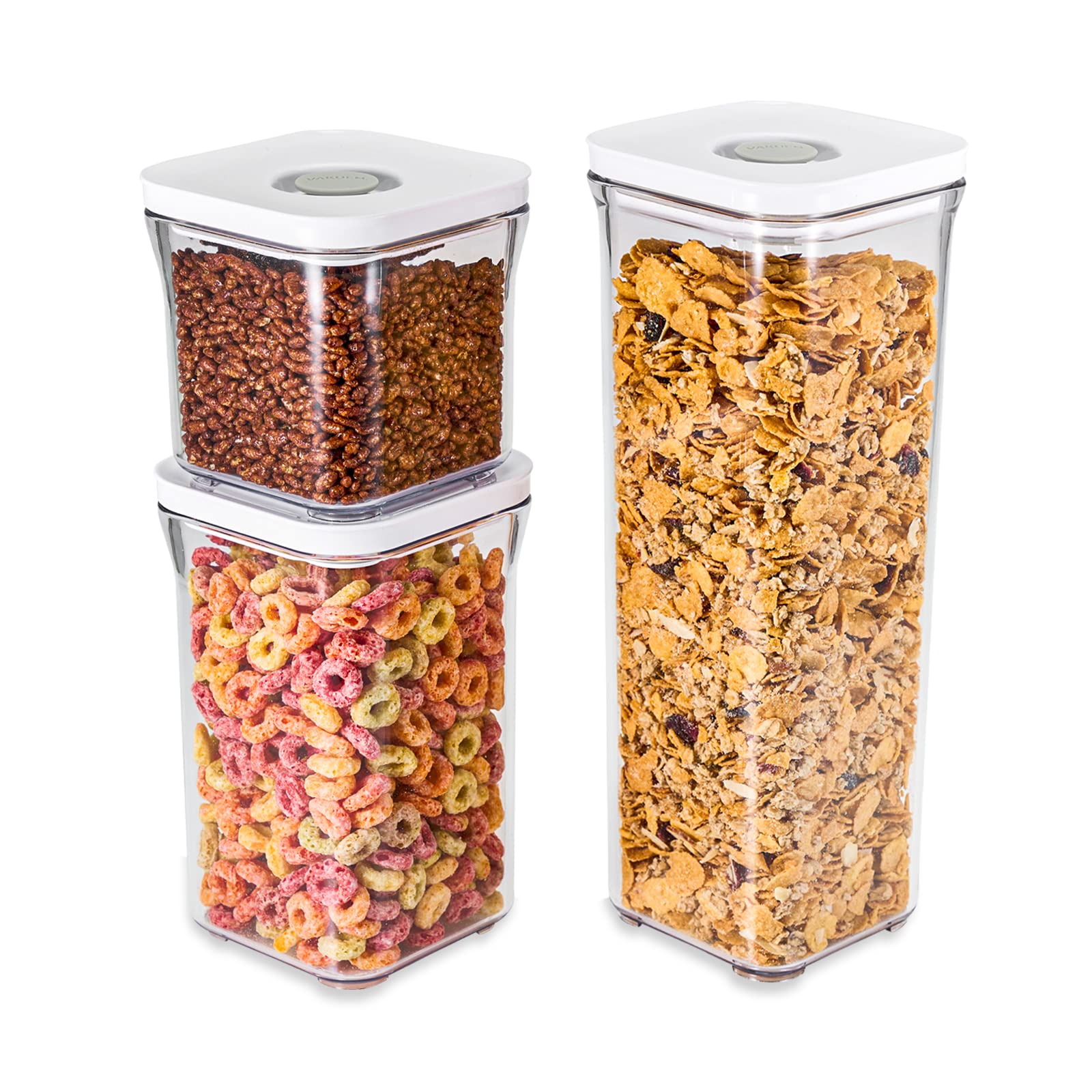 VAKUEN Premium Luftdichte Frischhaltedosen, Smart One-Click Seal Deckel, ohne Scharniere, patentiertes Doppelsilikon-Futter, 100% auslaufsicher, spülmaschinen-, gefrier- und mikrowellengeeignet