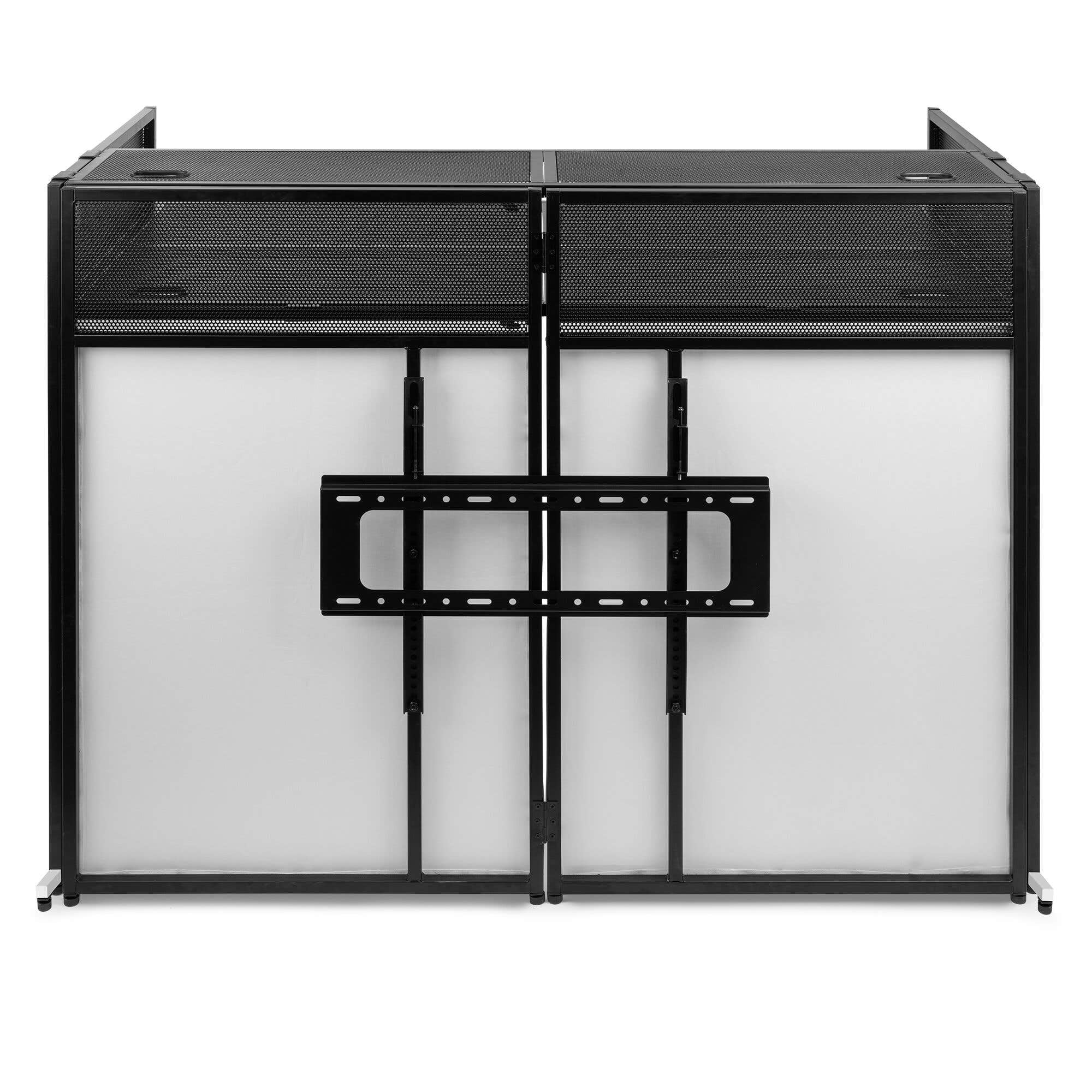 Vonyx DB6 Cabina de DJ Profesional con Soporte de TV - hasta 25 Kg, Pantalla de 65'', Licra Blanca o Negra Incluida, Bolsa de Transporte, un Sistema Completo e Ideal para DJ Profesionales, DJ Móviles