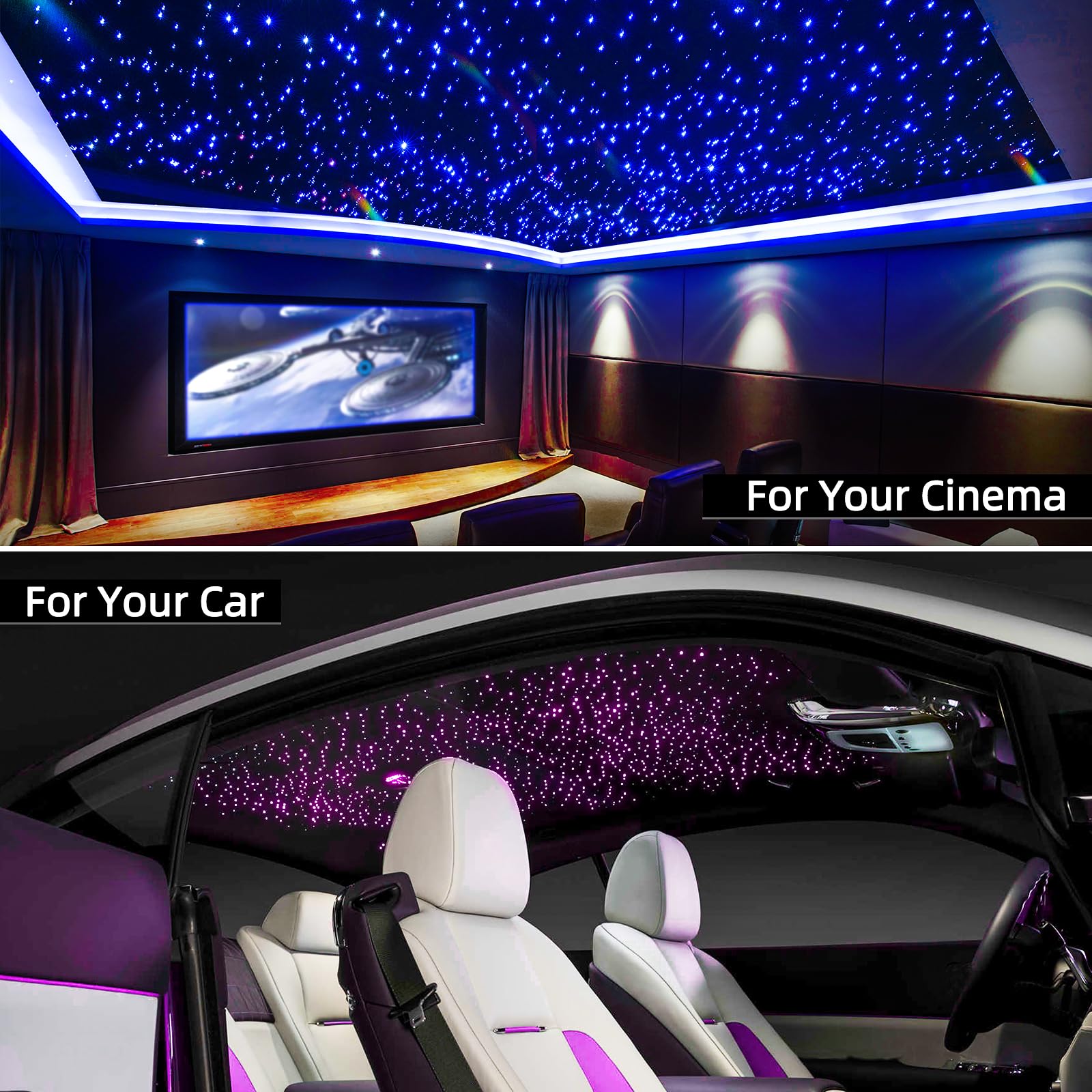 20W Twinkle Fibra óptica led, 400pcs of (0.75+1.0+1.5mm)*3m Luces de Fibra óptica con aplicación Bluetooth/Remoto/Control de música, Luces estrelladas led para Coche/hogar/Teatro