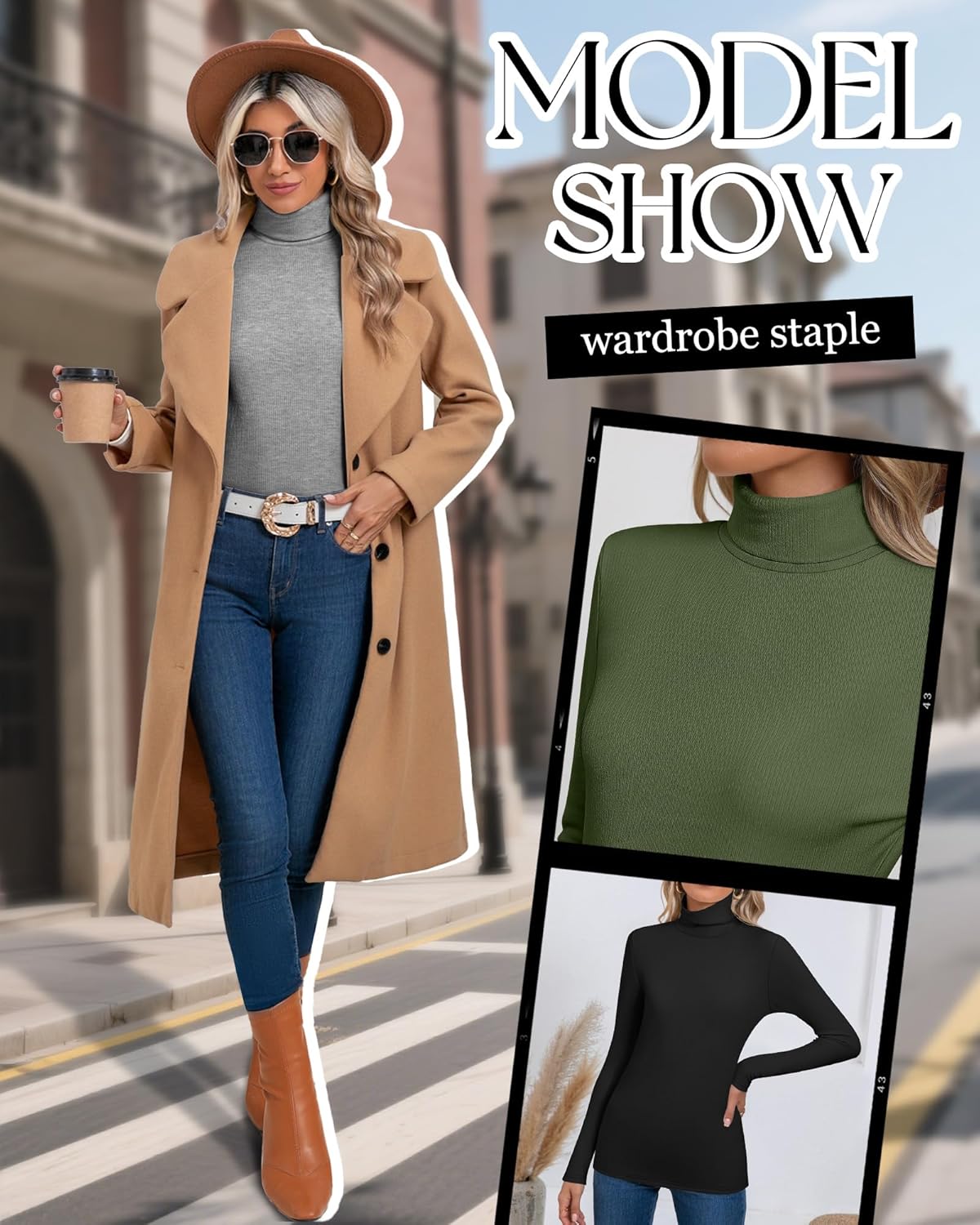 Ficerd 3 Pack Women's Ribbed Thermal Turtleneck Tops Long Sleeve Stretch Shirts Knitted Fitted Lightweight Base Layer - Image 4