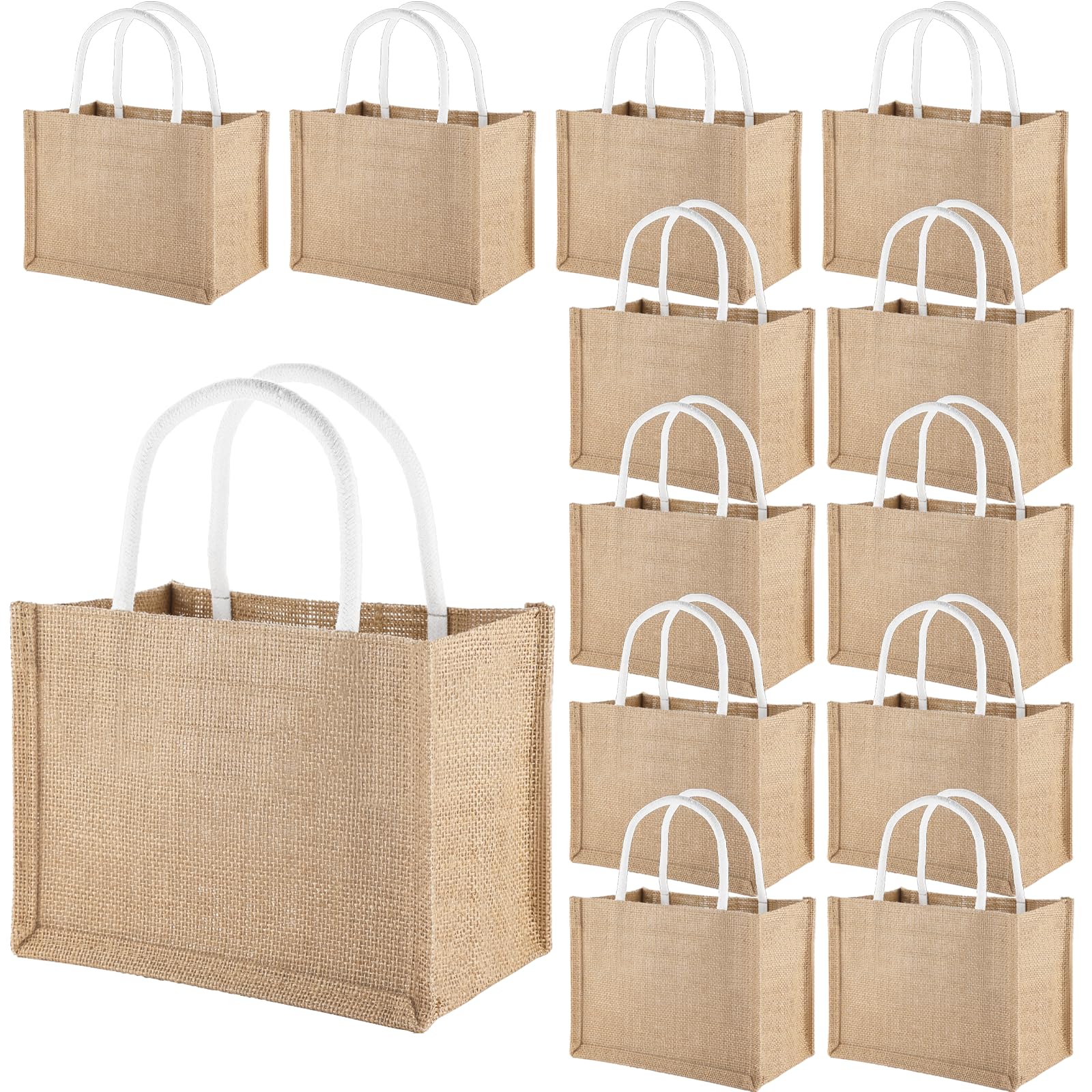 Ysglory9' x 5'' x 6'' Burlap Tote Bags Mini Jute Beach Bags with Handles Reusable Burlap Gift Bag Bulk Jute Tote Favors Bags for Bridesmaid Wedding, Christmas, 12 Pcs