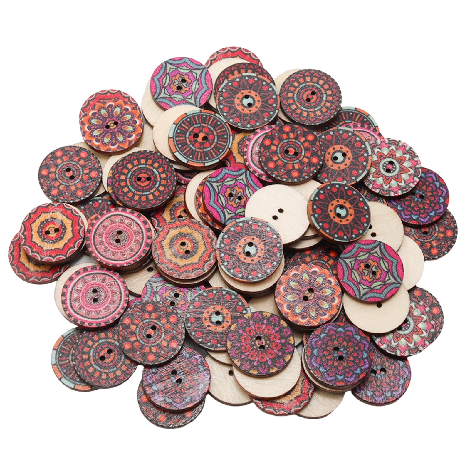 Vintage Wood Buttons - 100pcs Bulk Assorted -18